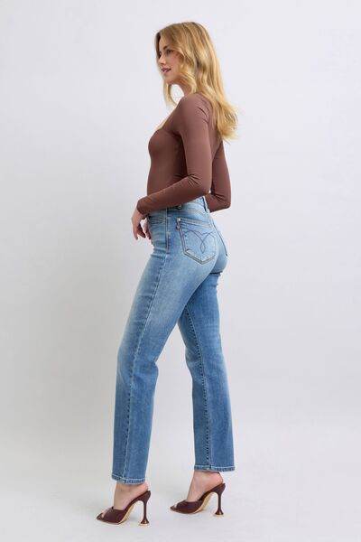 Judy Blue Full Size Run Vintage Wash Thermal Straight Jeans - DaTrendStore.Com