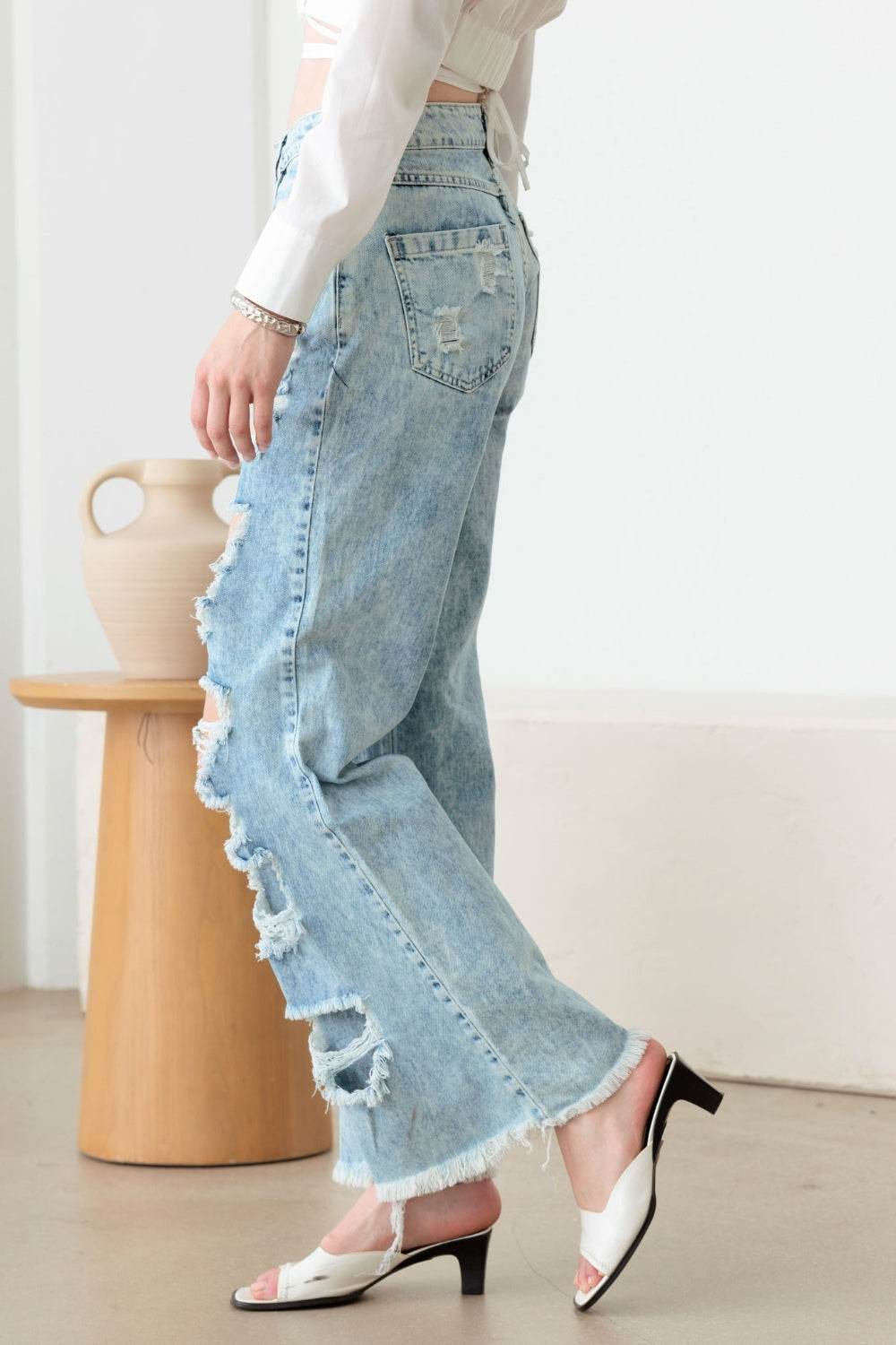 Litz La Distressed Frayed Hem Flare Jeans - DaTrendStore.Com
