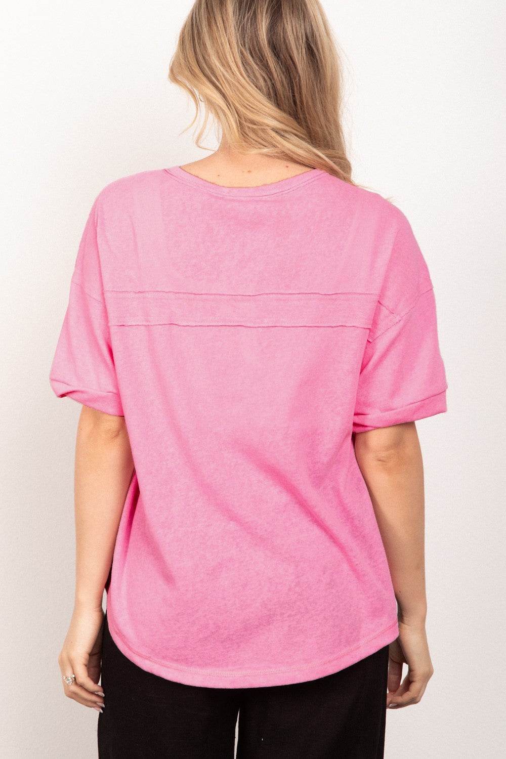 VERY J Twisted Sleeve Band Half Button Top - DaTrendStore.Com