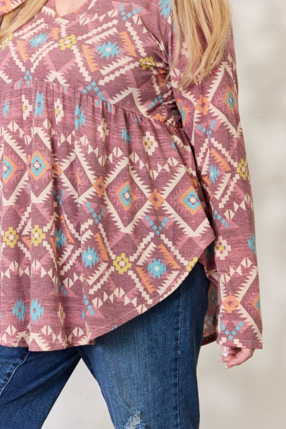 Heimish Full Size Geometric V-Neck Babydoll Top - DaTrendStore.Com