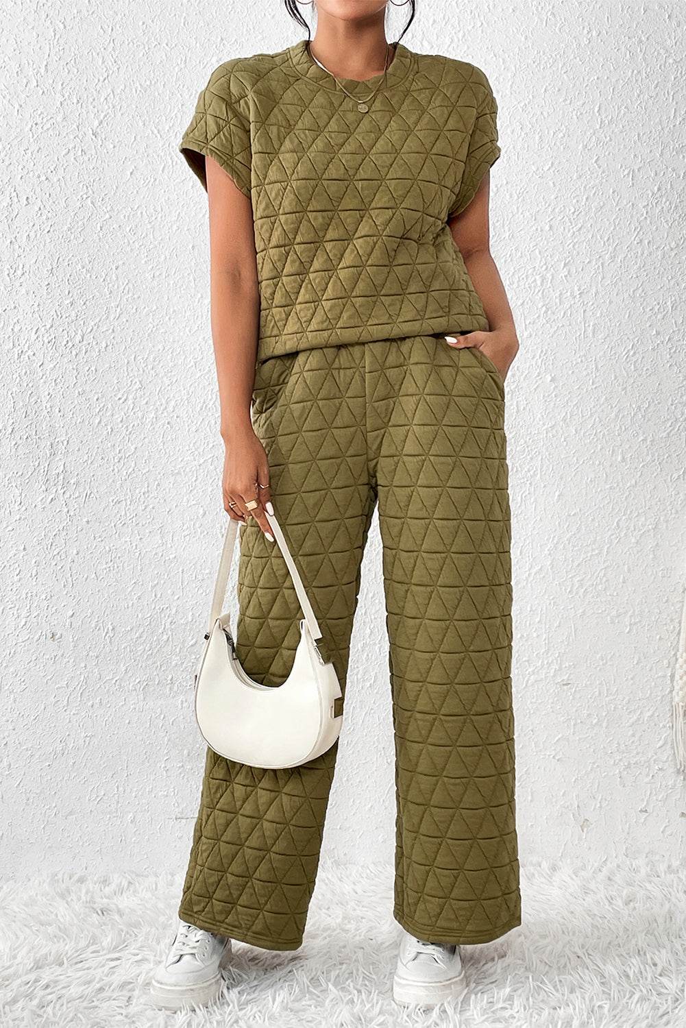 Short Sleeve Top and Pocketed Pants Lounge Set - DaTrendStore.Com