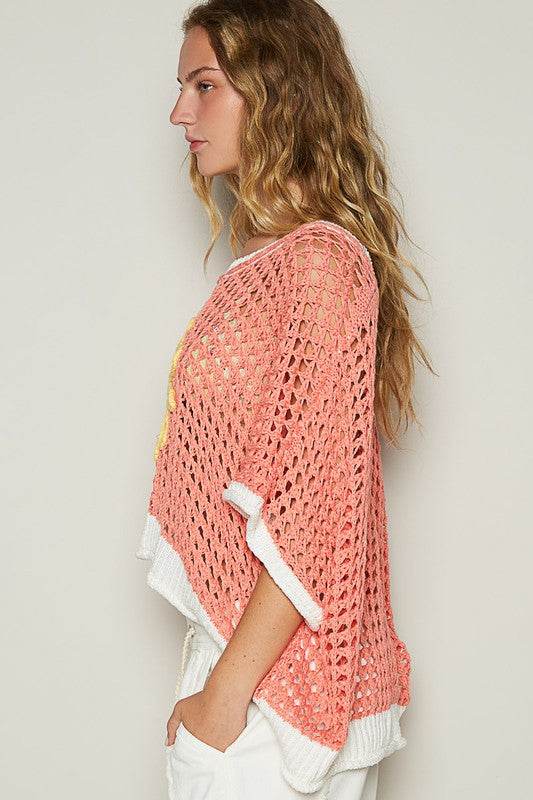 POL Hollow Out Flower Half Sleeve Knit Cover Up - DaTrendStore.Com