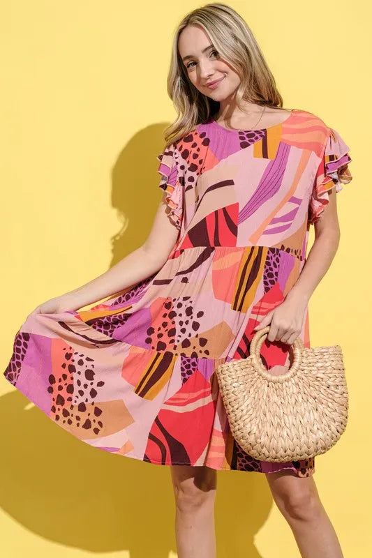 And The Why Mauve Double-Ruffle Sleeve Dress