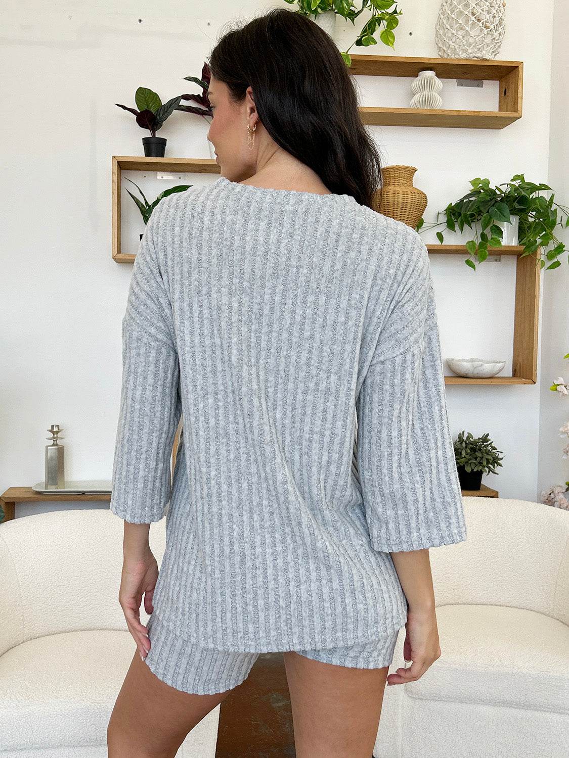 Ribbed Round Neck Top and Shorts Set - DaTrendStore.Com