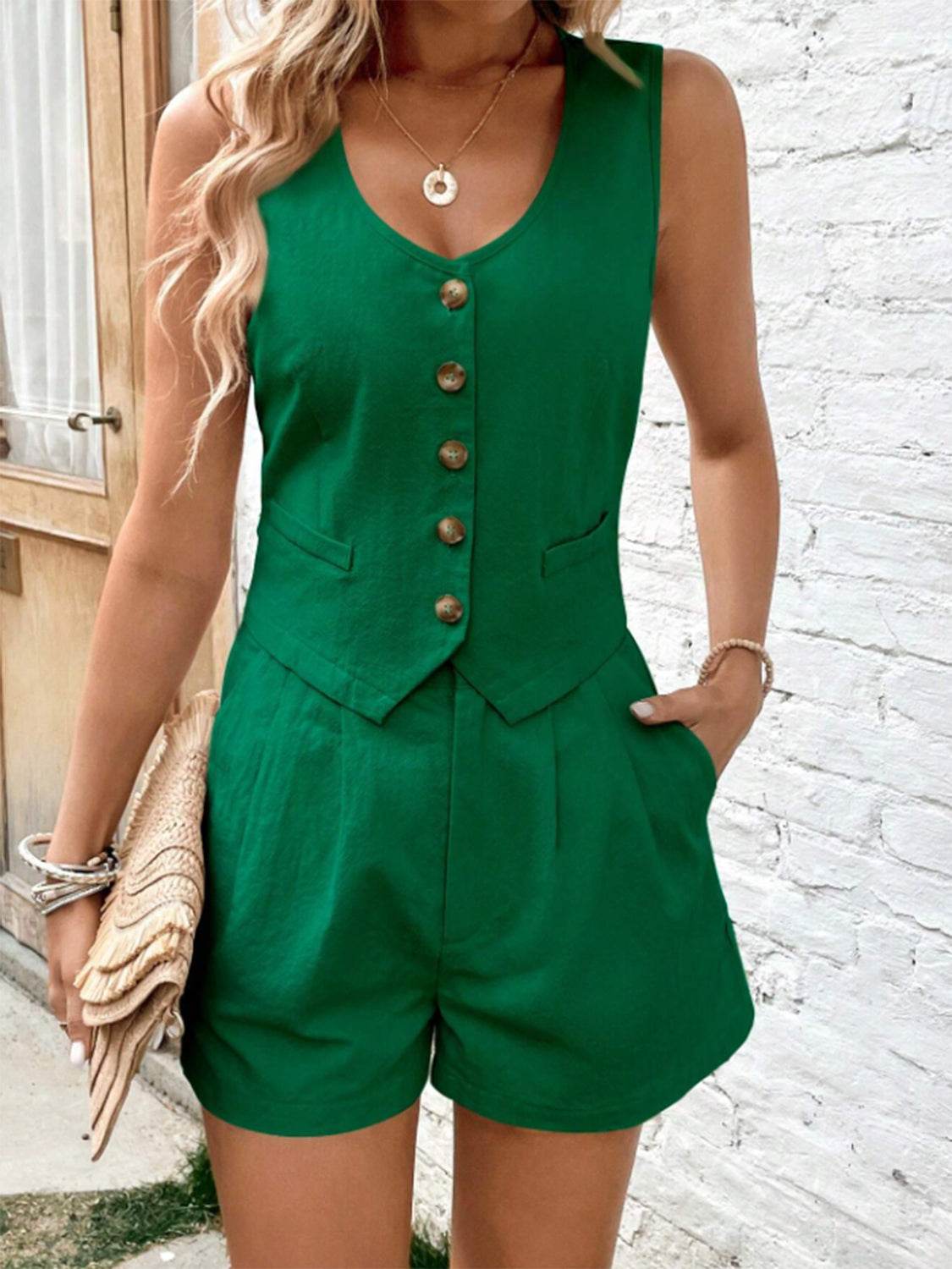 Scoop Neck Sleeveless Top and Shorts Set - DaTrendStore.Com