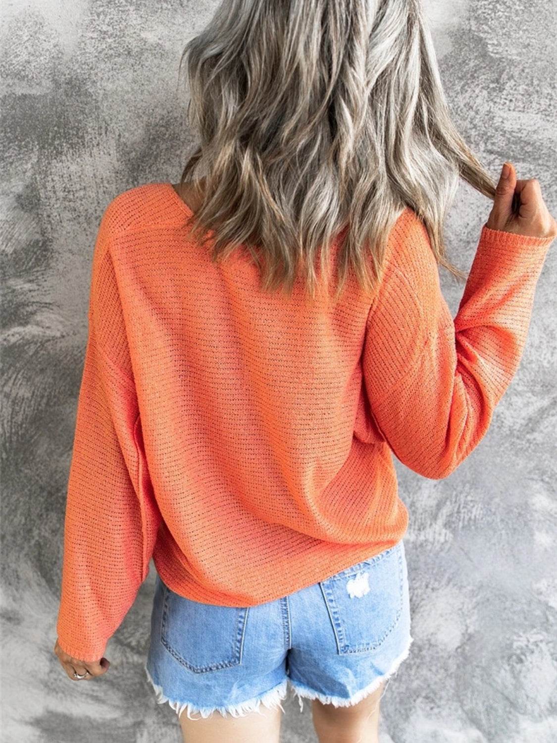 V-Neck Drop Shoulder Knit Top - DaTrendStore.Com