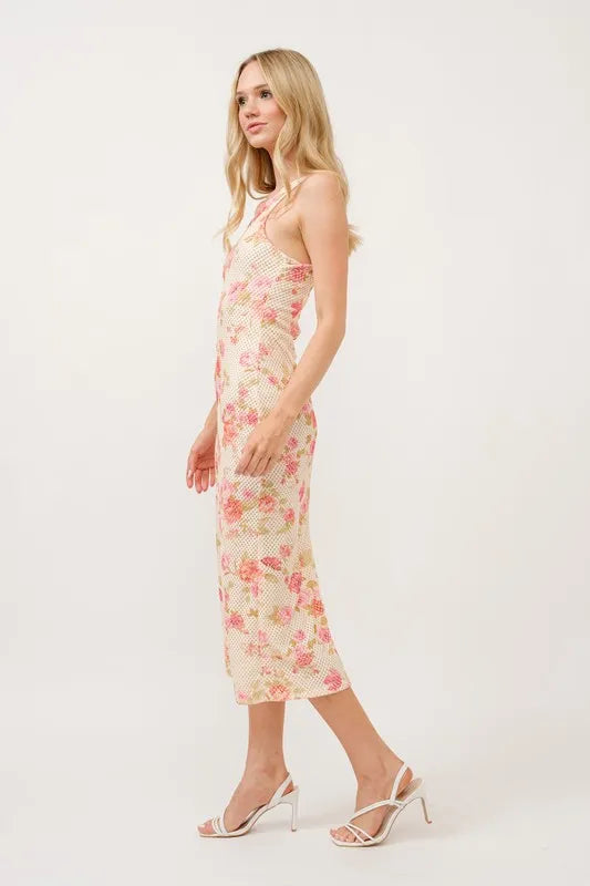 And The Why Floral Fishnet Bodycon Midi Dress