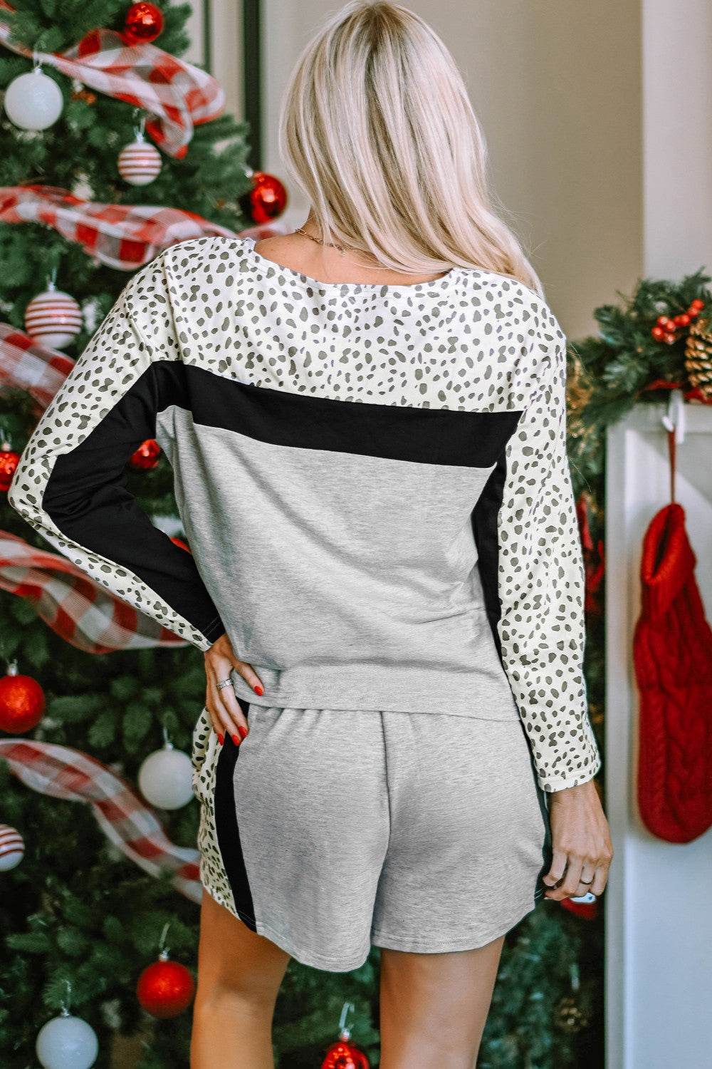 Leopard Long Sleeve Top and Shorts Lounge Set - DaTrendStore.Com