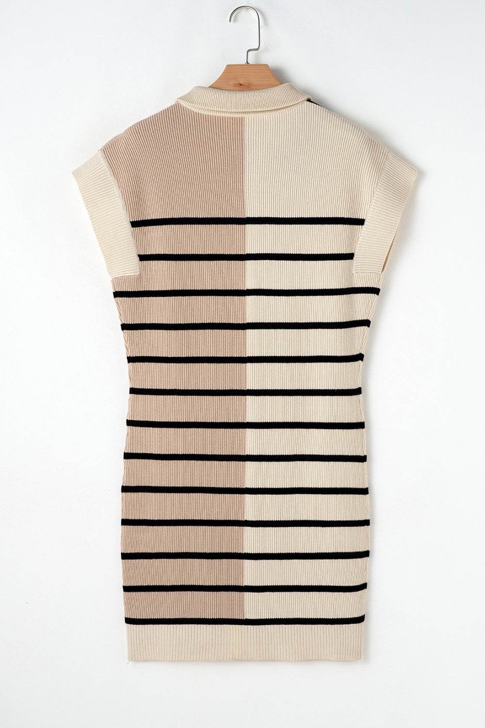 Striped Quarter Zip Cap Sleeve Sweater Dress - DaTrendStore.Com