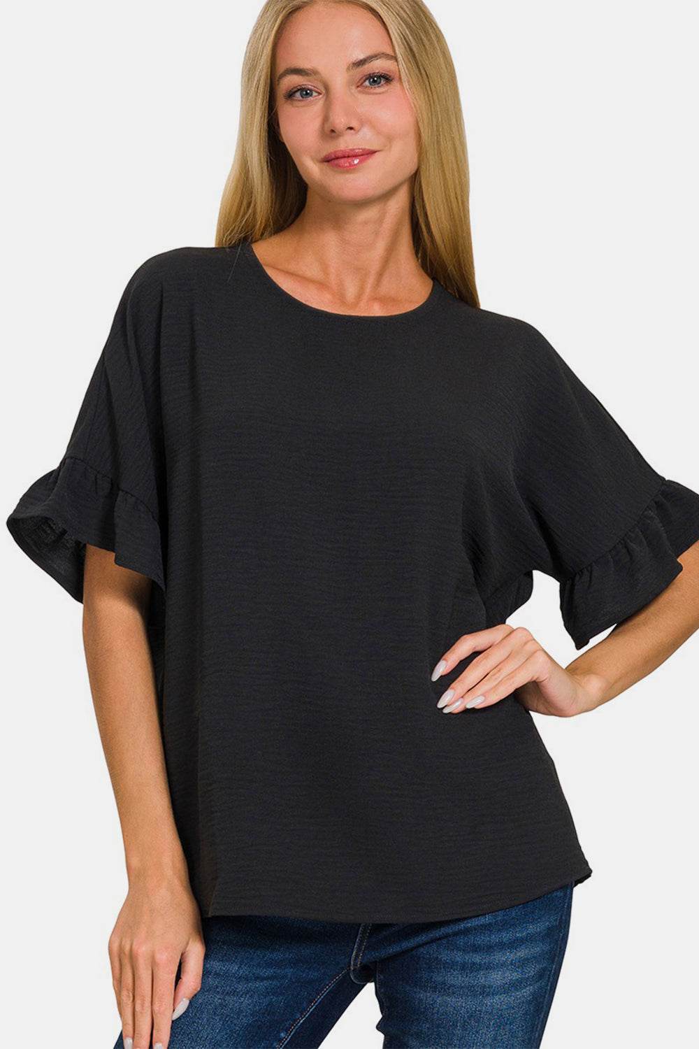 Zenana V-Neck Flutter Sleeve Top - DaTrendStore.Com