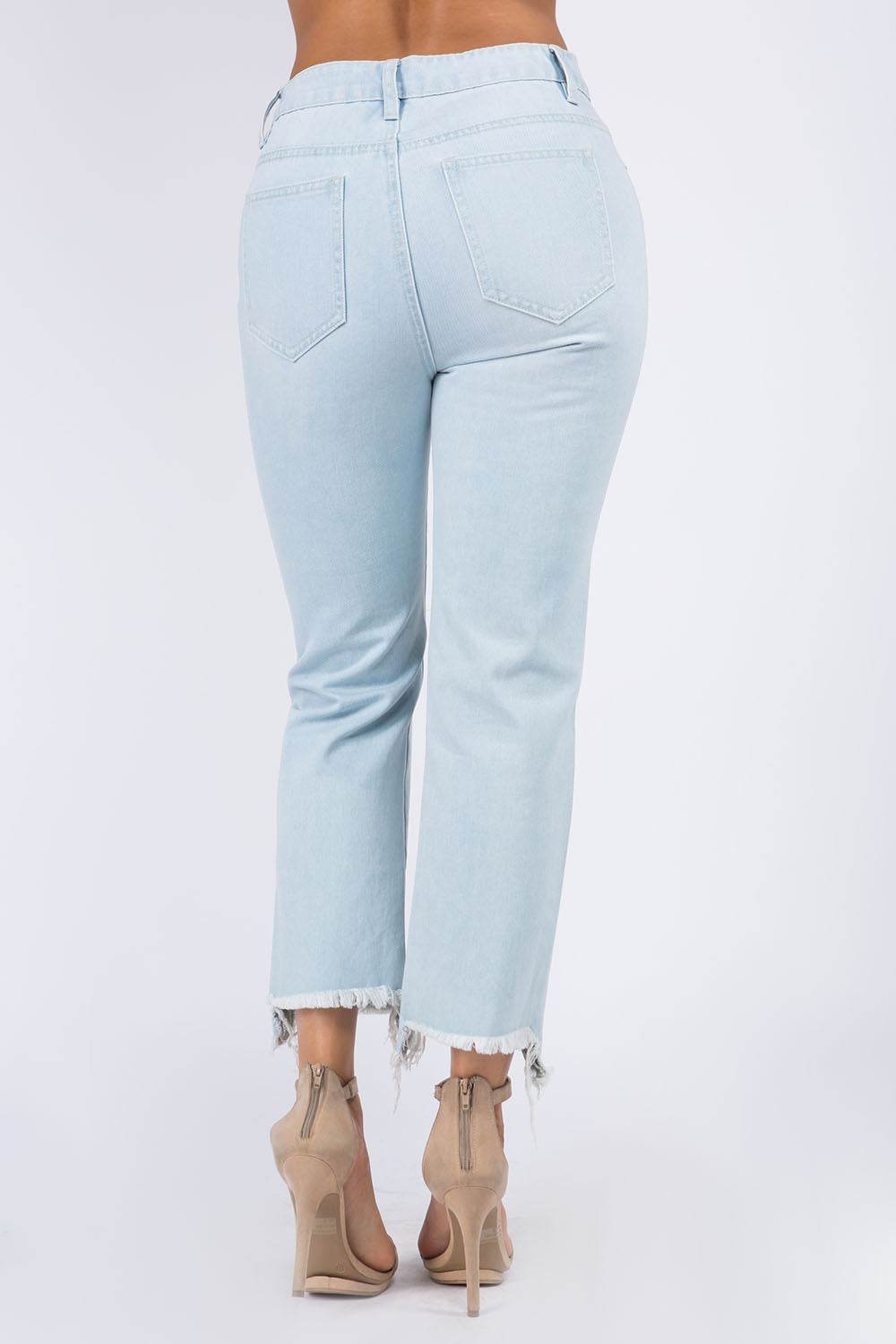 American Bazi High Waist Distressed Raw Hem Jeans - DaTrendStore.Com