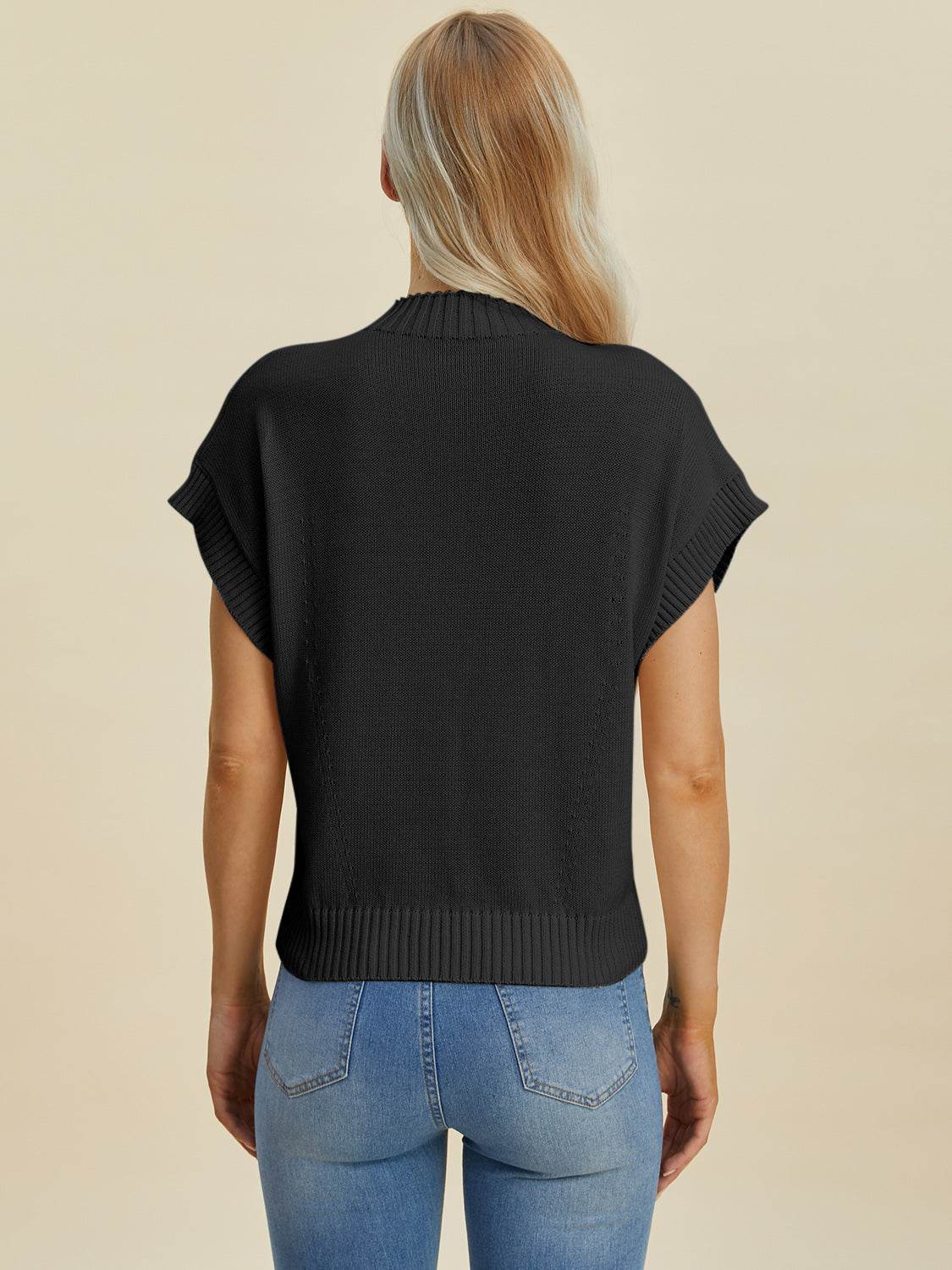Double Take Full Size Mock Neck Short Sleeve Sweater - DaTrendStore.Com