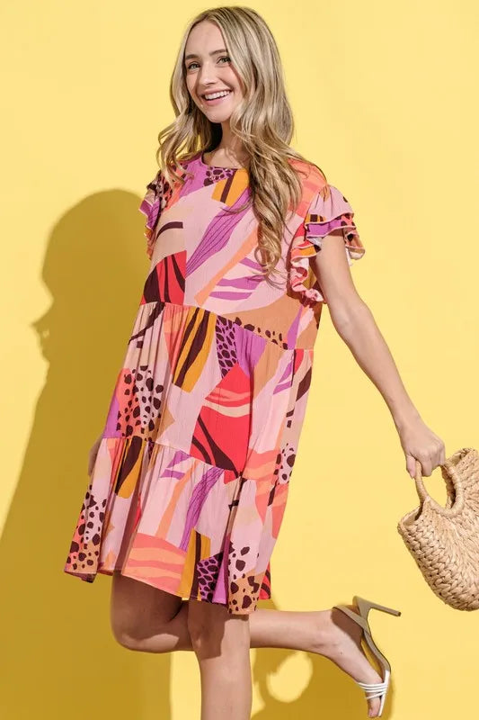 And The Why Mauve Double-Ruffle Sleeve Dress