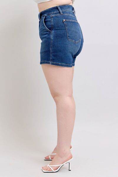 Judy Blue Full Size Double Button Waistband Denim Shorts Plus Size - DaTrendStore.Com