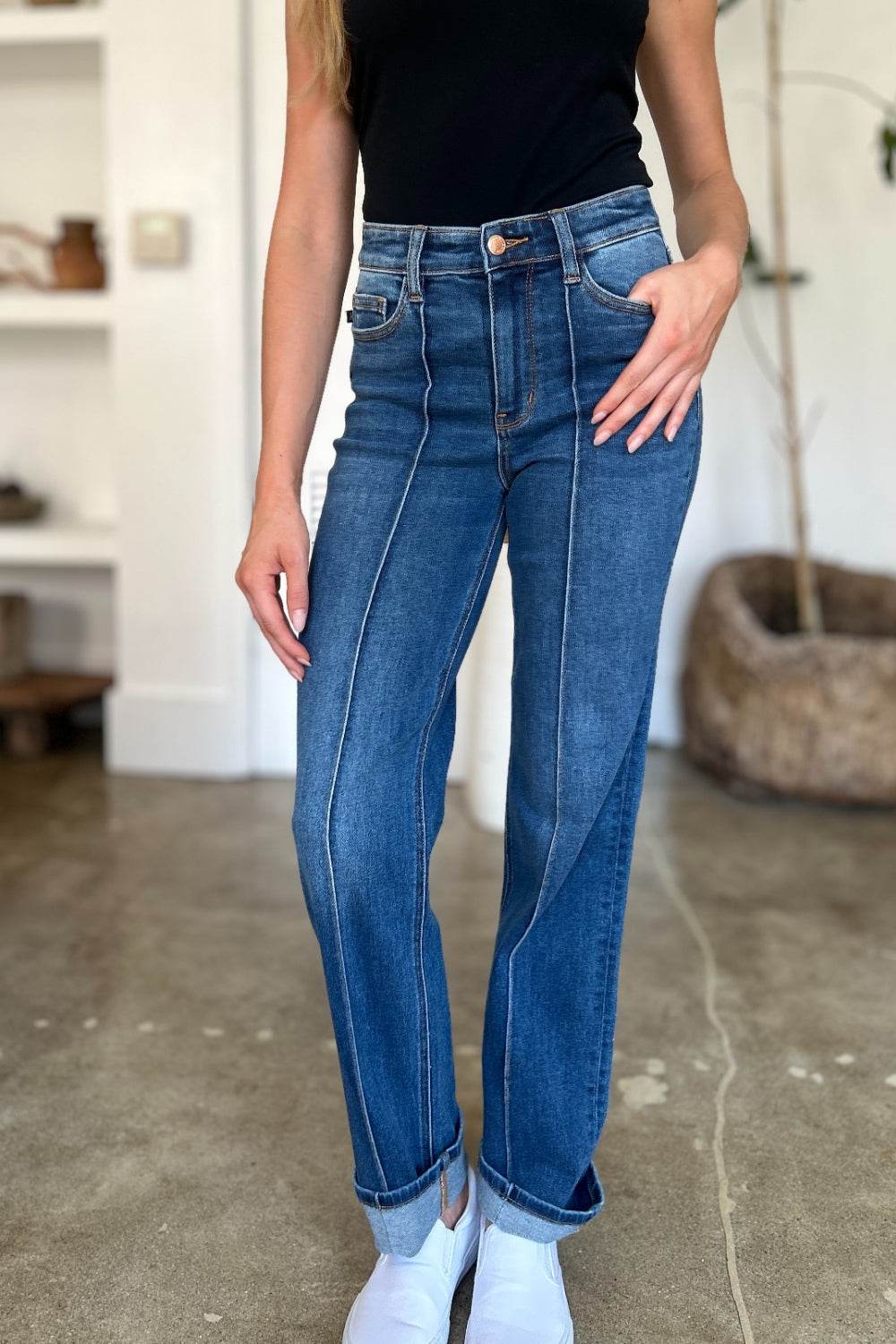 Judy Blue Full Size High Waist Front Seam Detail Straight Jeans - DaTrendStore.Com