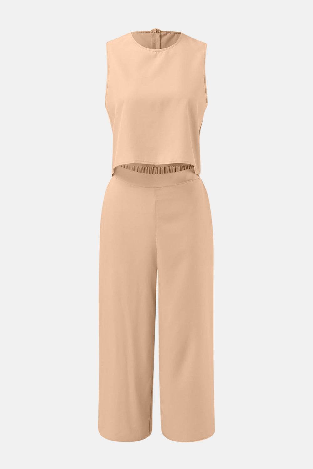 Round Neck Top and Wide Leg Pants Set - DaTrendStore.Com