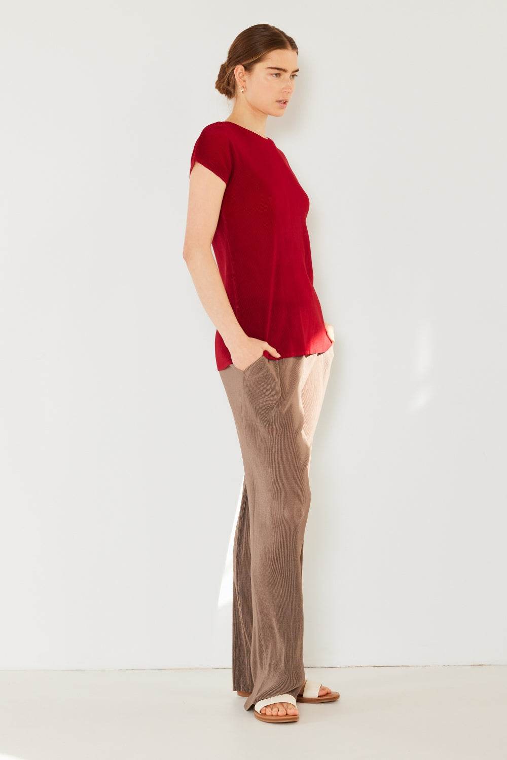 Marina West Swim Rib Pleated Cap Sleeve Top - DaTrendStore.Com