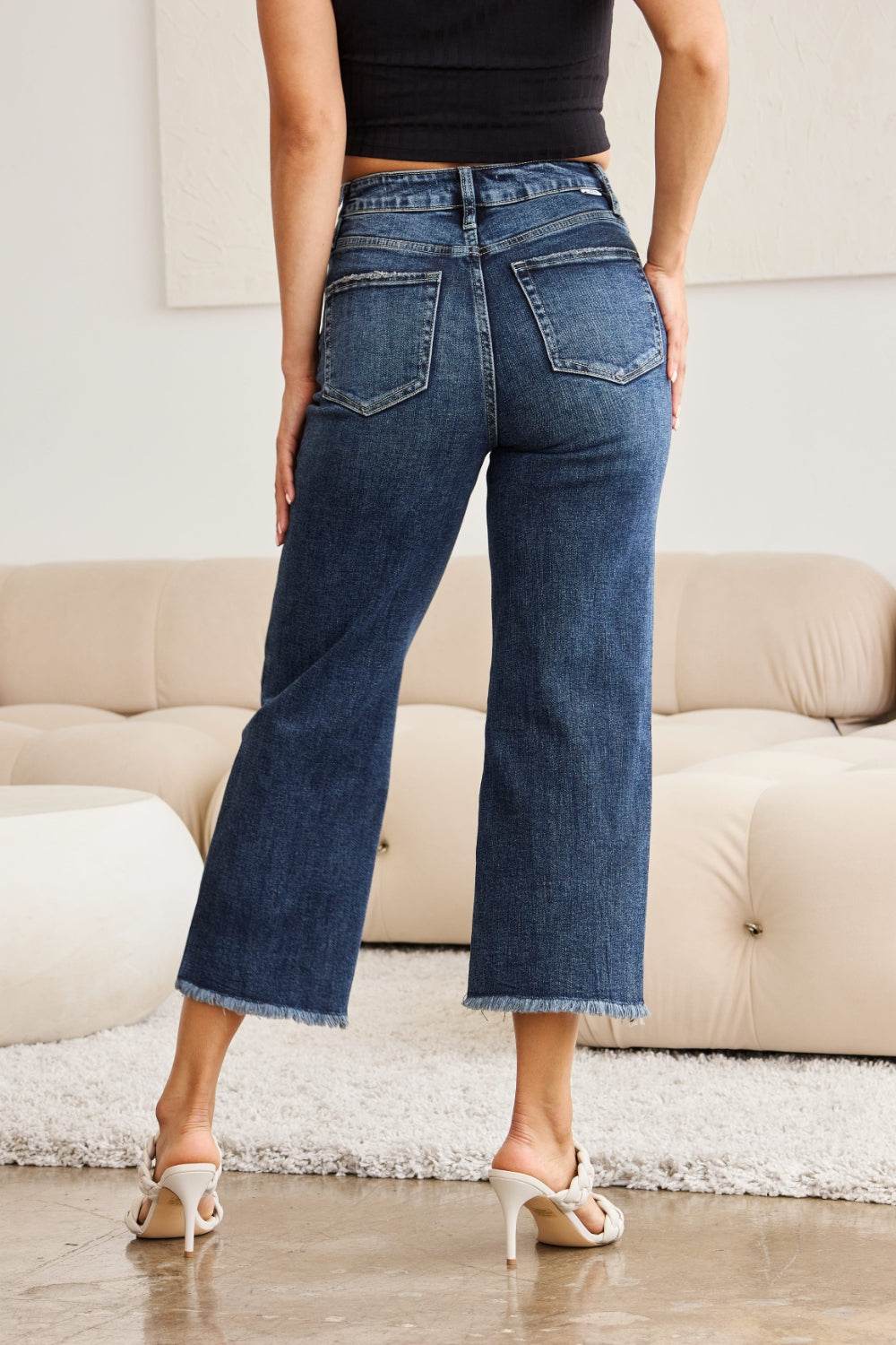 RFM Full Size Tummy Control High Waist Raw Hem Jeans - DaTrendStore.Com