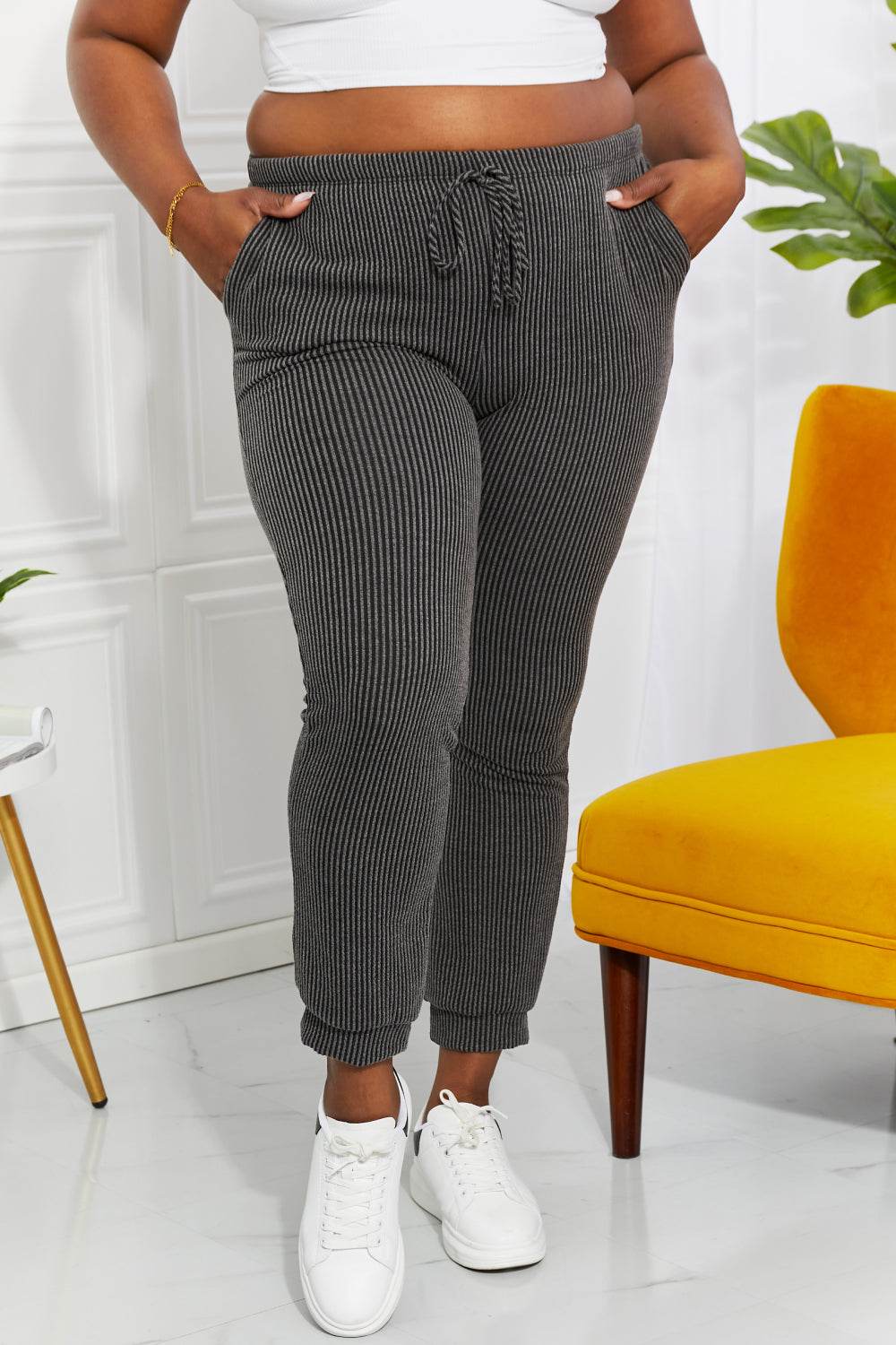 Blumin Apparel Full Size Easy Living Ribbed Joggers - DaTrendStore.Com
