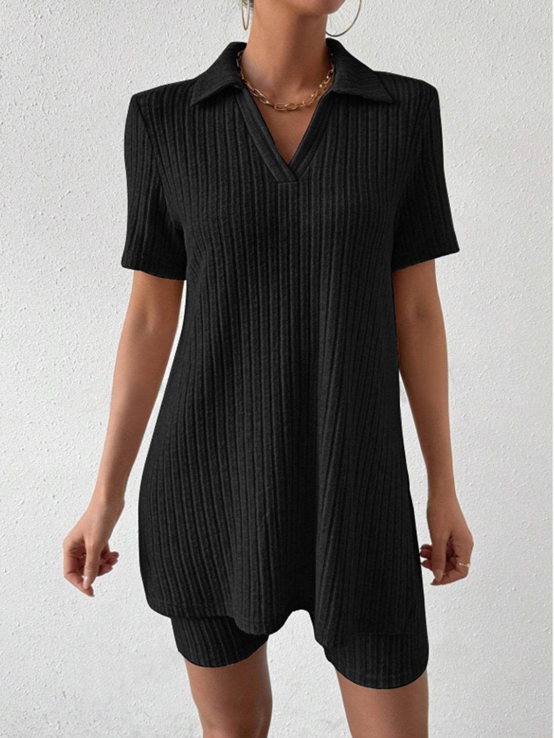 Johnny Collar Short Sleeve Top and Shorts Set - DaTrendStore.Com