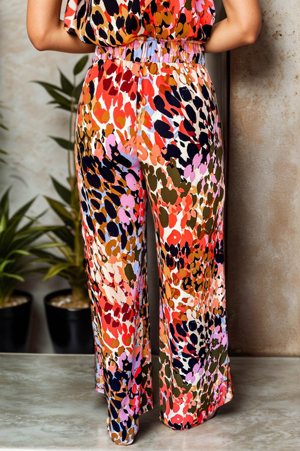 Tied Printed Mock Neck Top and Pants Set - DaTrendStore.Com