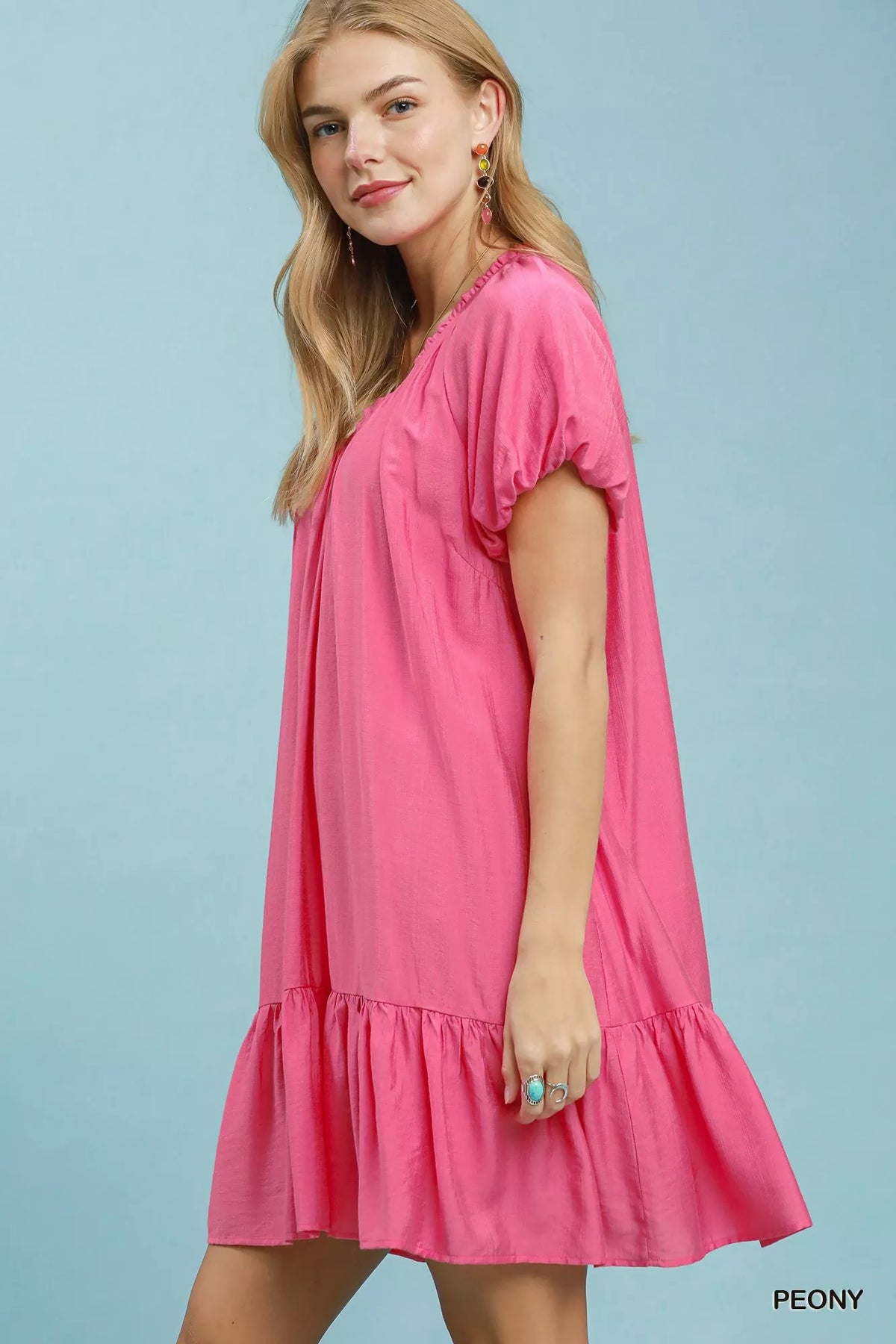 Umgee Ruffle Hem Shift Mini Dress - Peony