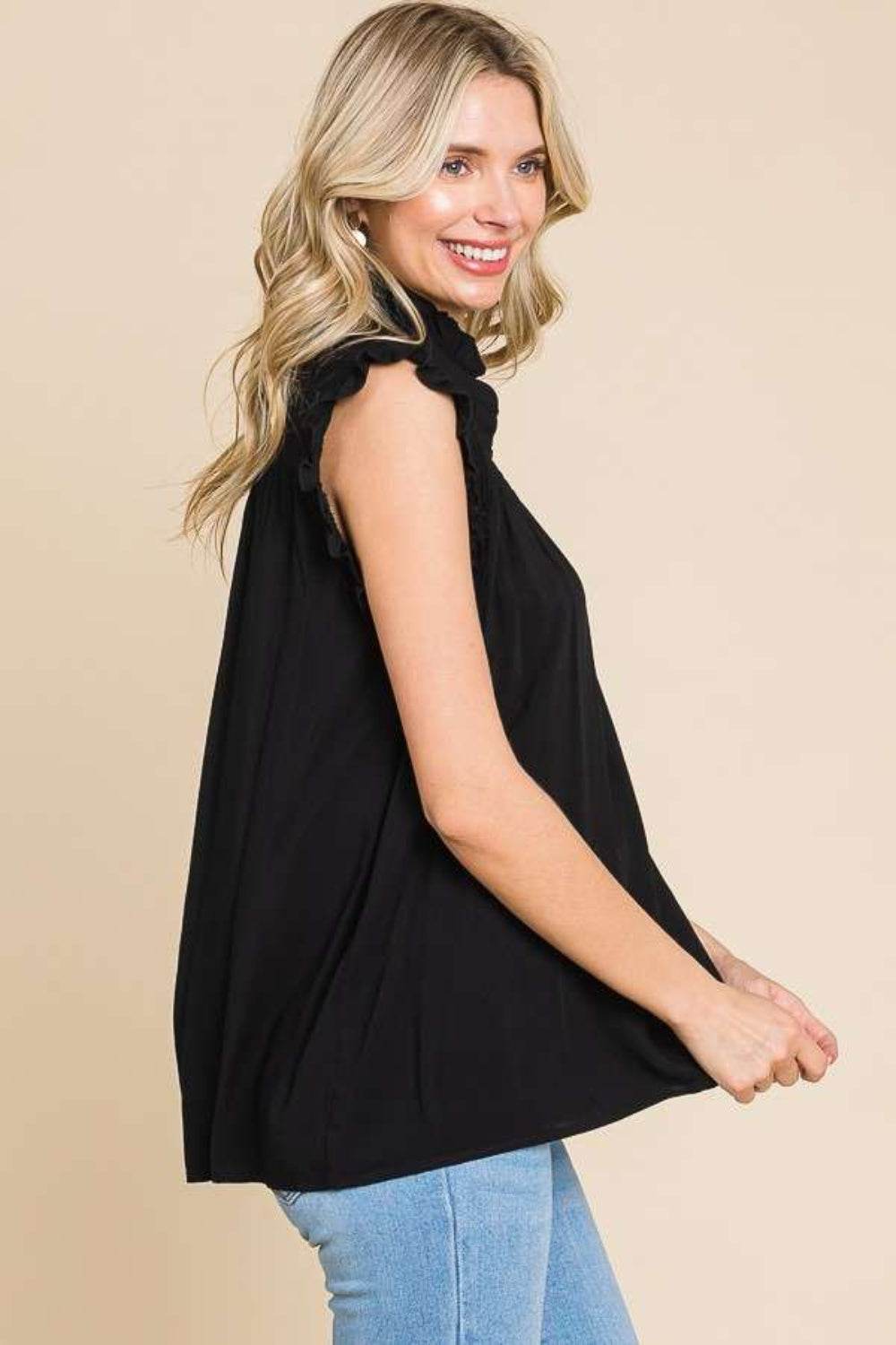 Culture Code Full Size Frill Edge Smocked Sleeveless Top - DaTrendStore.Com