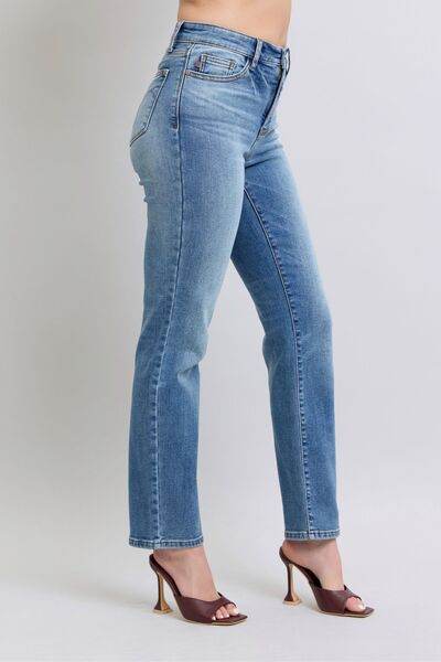 Judy Blue Full Size Run Vintage Wash Thermal Straight Jeans - DaTrendStore.Com