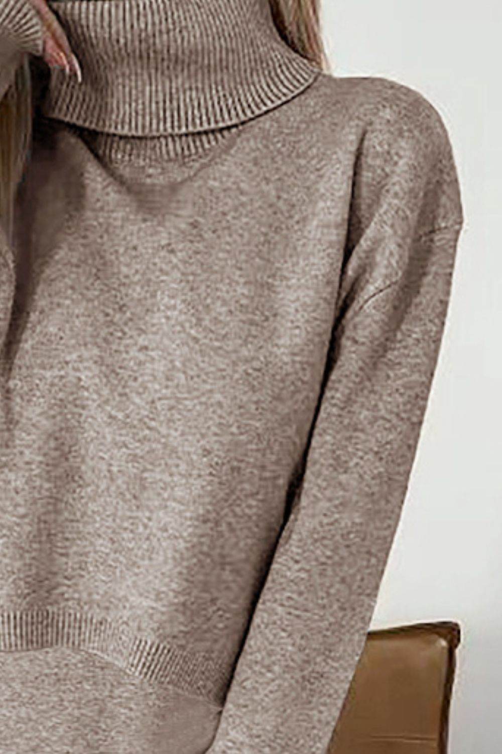 Turtleneck Dropped Shoulder Sweater and Midi Dress Sweater Set - DaTrendStore.Com