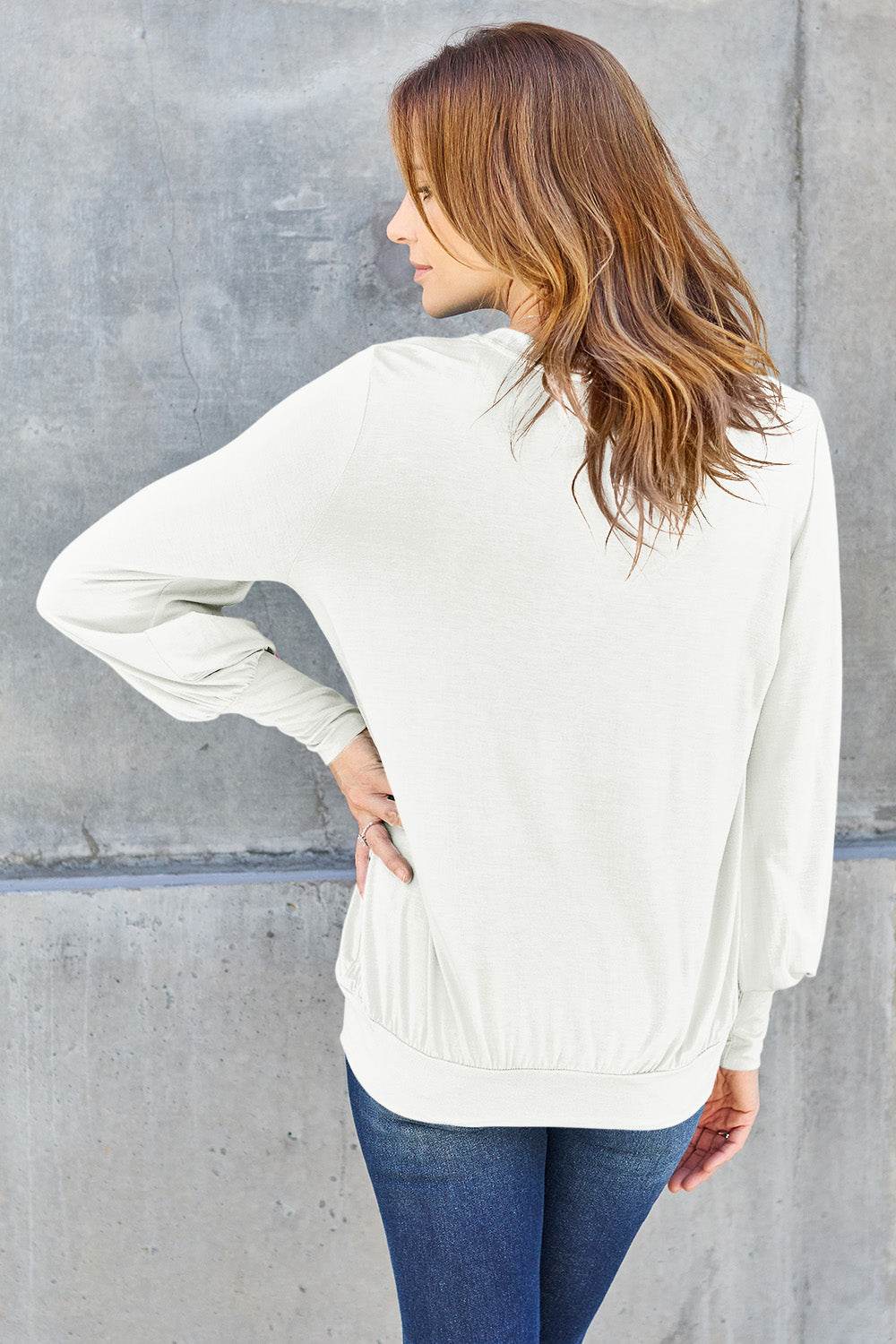 Basic Bae Full Size V-Neck Lantern Sleeve Top - DaTrendStore.Com