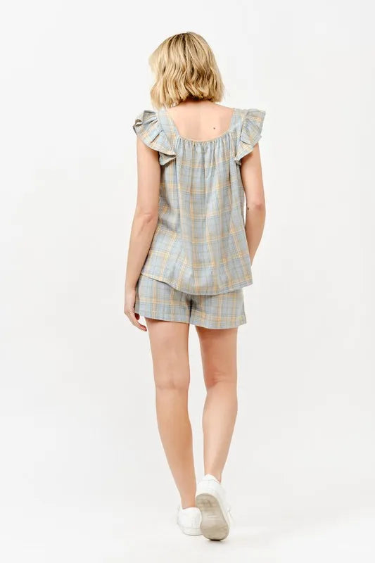 And The Why Blue Plaid Smocked Shorts