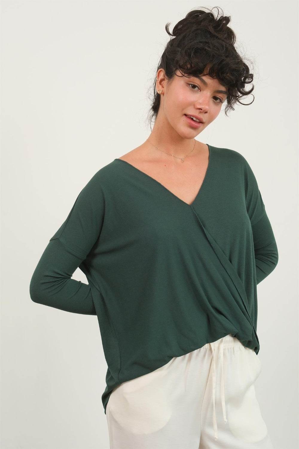 HYFVE Draped Drop Shoulder Long Sleeve Top - DaTrendStore.Com