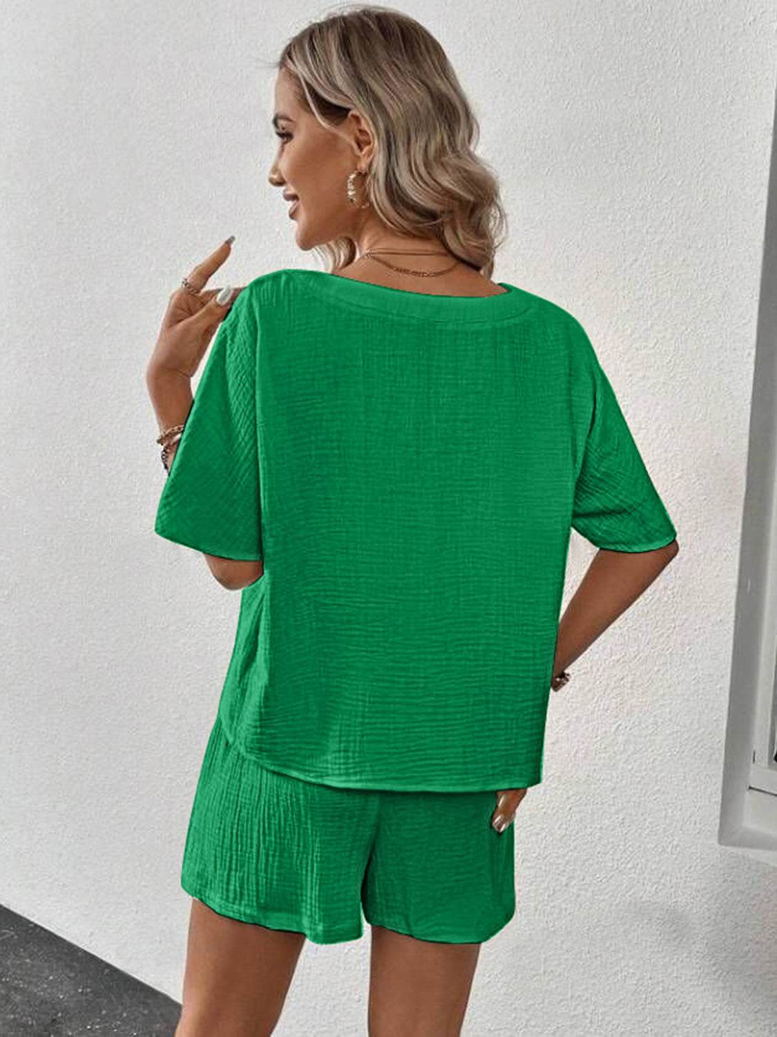 V-Neck Half Sleeve Top and Shorts Set - DaTrendStore.Com
