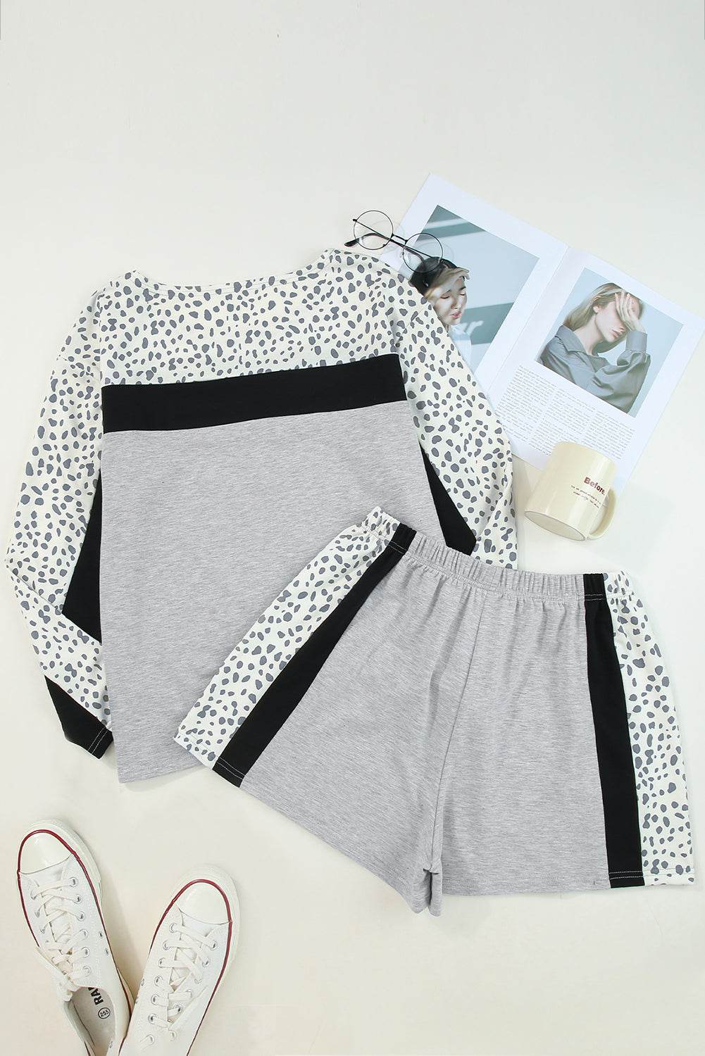 Leopard Long Sleeve Top and Shorts Lounge Set - DaTrendStore.Com