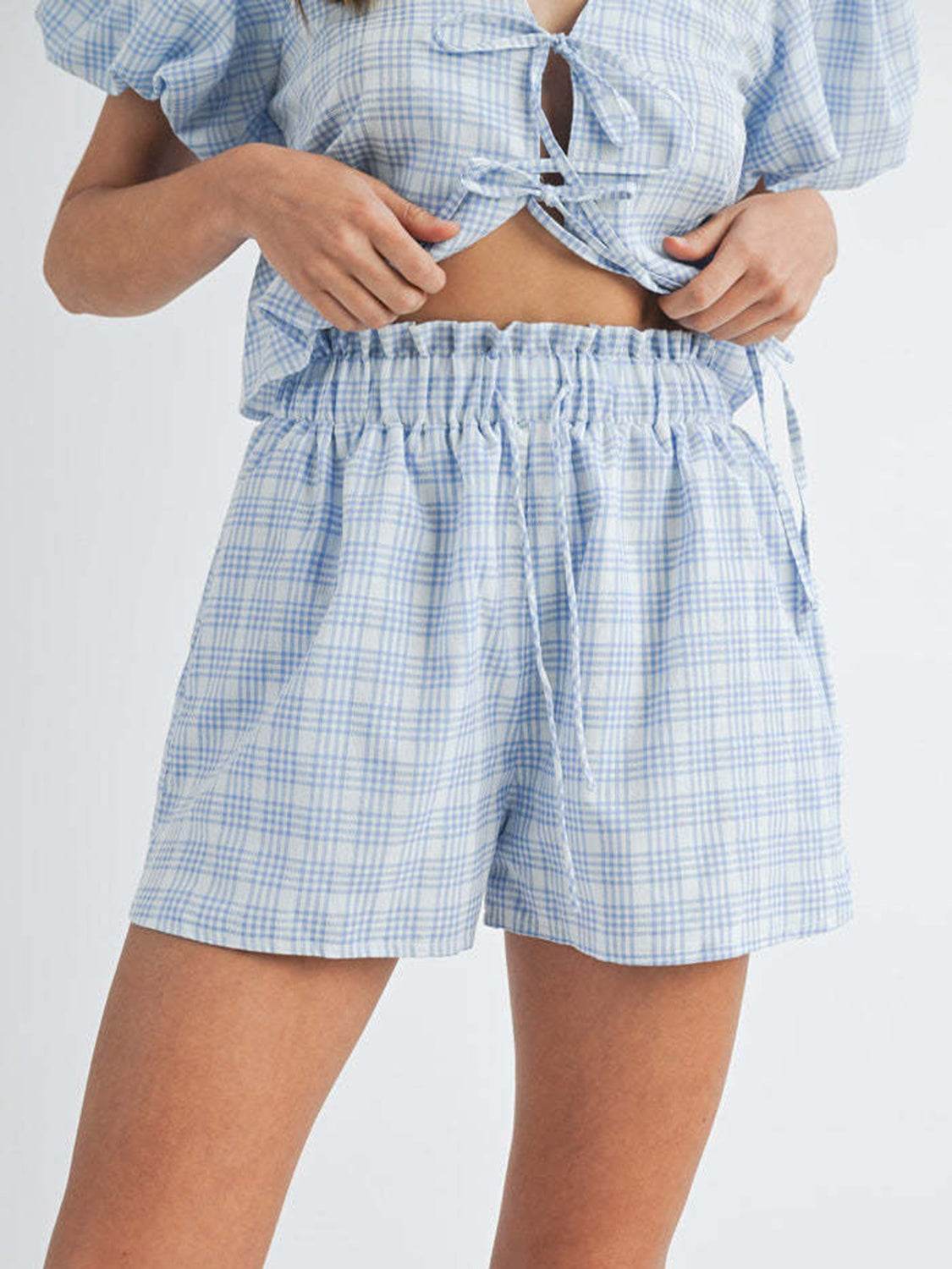 V-Neck Puff Sleeve Top and Shorts Set - DaTrendStore.Com