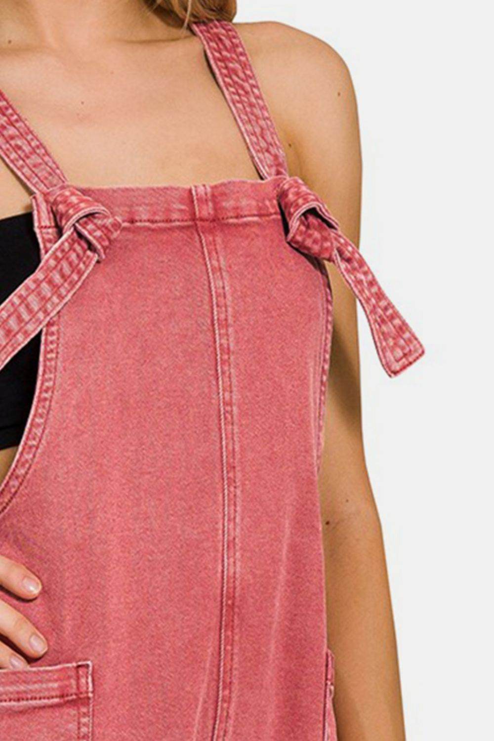 Zenana Washed Knot Strap Rompers - DaTrendStore.Com