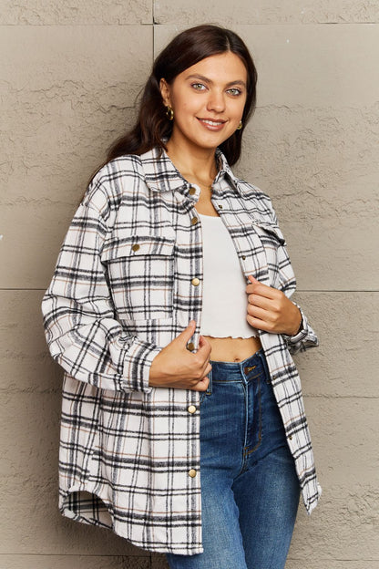 Ninexis Full Size Plaid Collared Neck Button-Down Long Sleeve Jacket