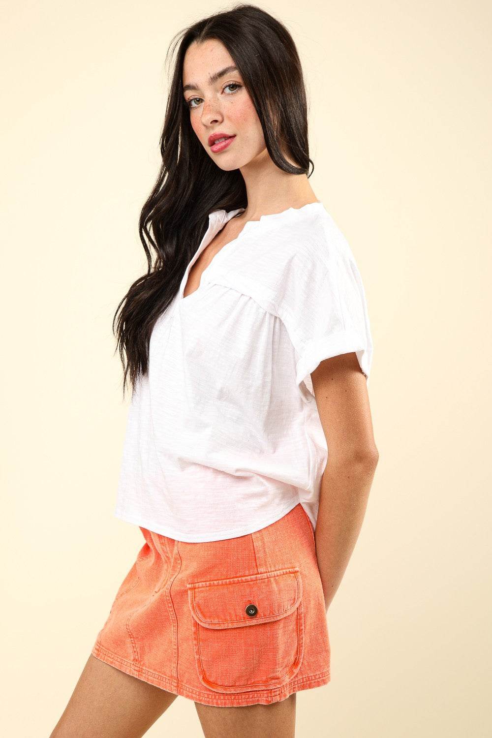 VERY J Nochted Short Sleeve Washed T-Shirt - DaTrendStore.Com