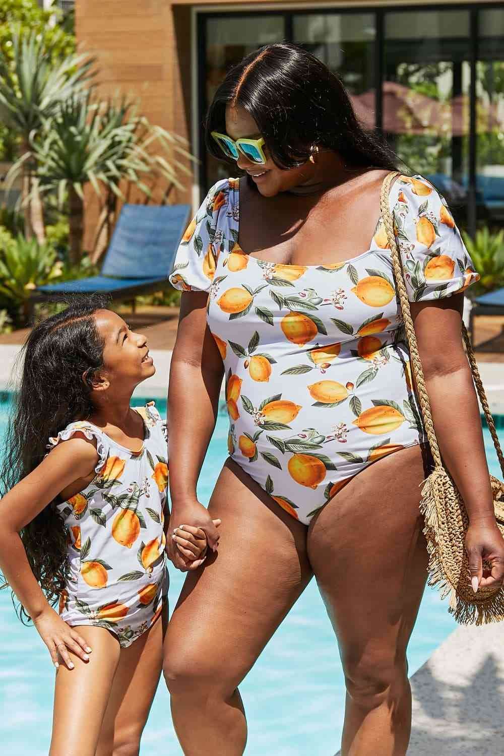 Marina West Swim Salty Air Puff Sleeve One-Piece in Citrus Orange - DaTrendStore.Com