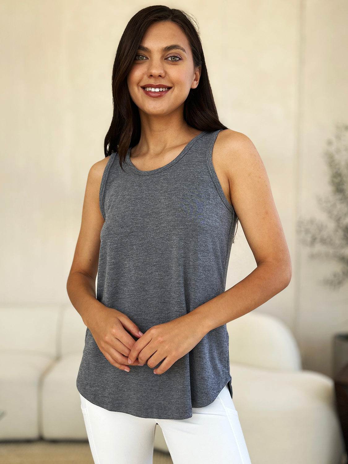 Basic Bae Full Size Round Neck Curved Hem Tank - DaTrendStore.Com