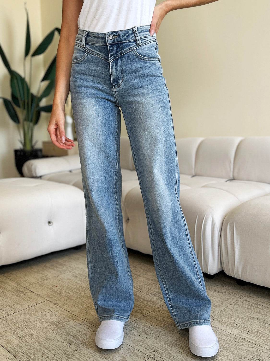 Judy Blue Full Size High Waist Wide Leg Jeans - DaTrendStore.Com