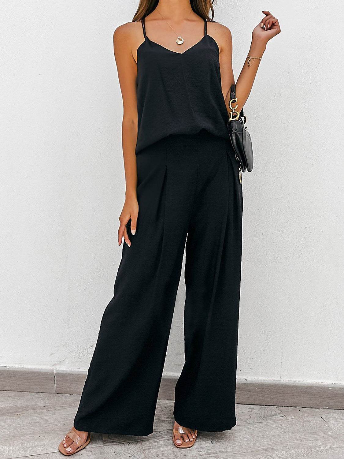Spaghetti Strap Cami and Wide Leg Pants Set - DaTrendStore.Com