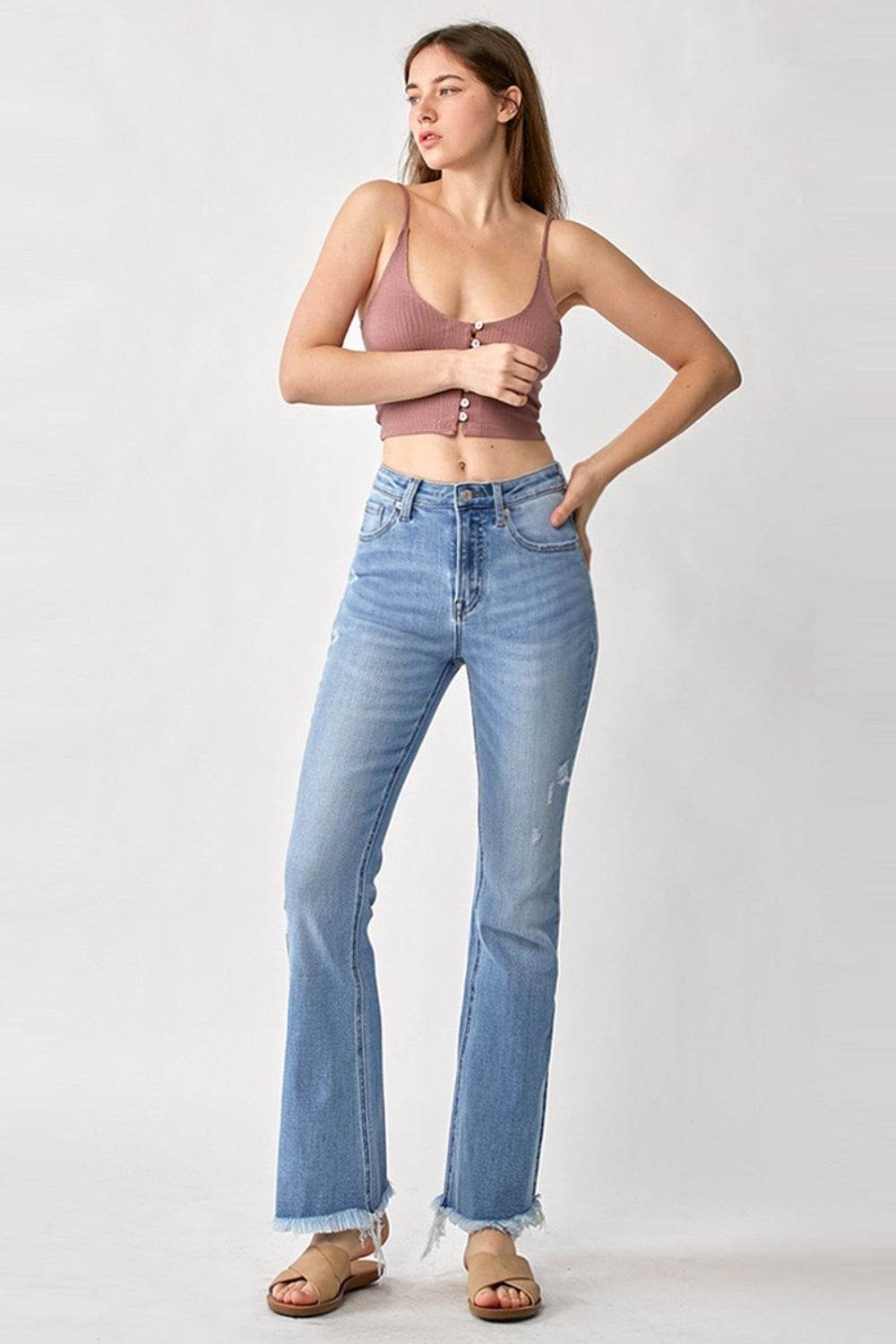 RISEN High Rise Frayed Hem Bootcut Jeans - DaTrendStore.Com