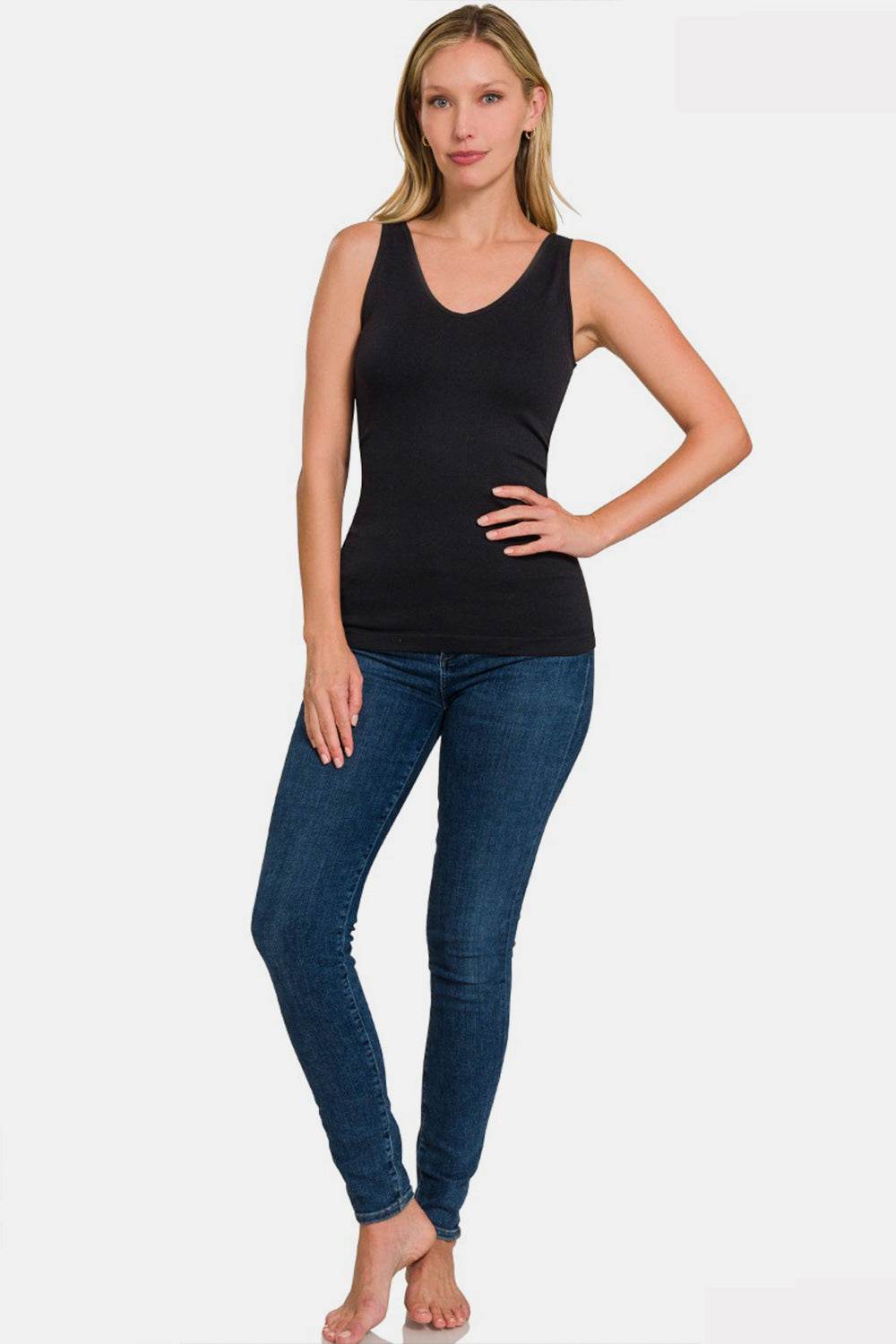 Zenana FRONT & BACK 2-WAY V-NECK / U-NECK SEAMLESS TANK - DaTrendStore.Com