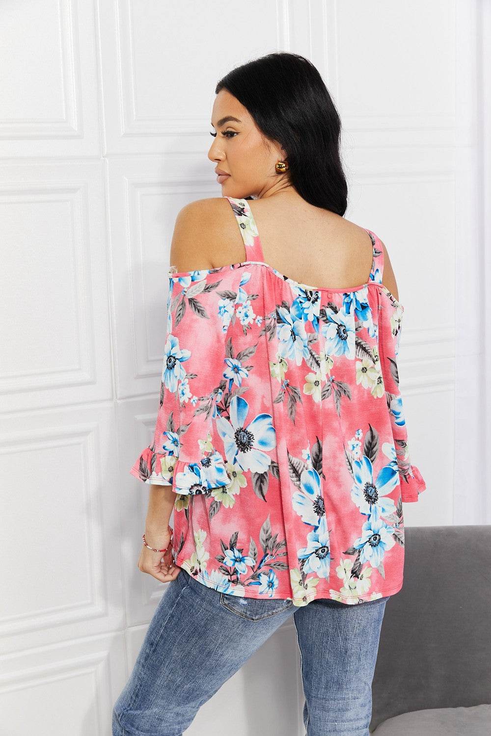 Sew In Love Full Size Fresh Take Floral Cold-Shoulder Top - DaTrendStore.Com