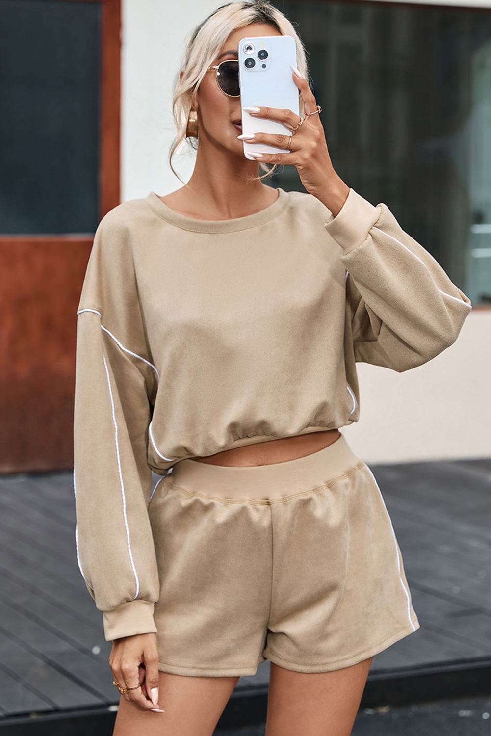Round Neck Cropped Top and Shorts Set - DaTrendStore.Com