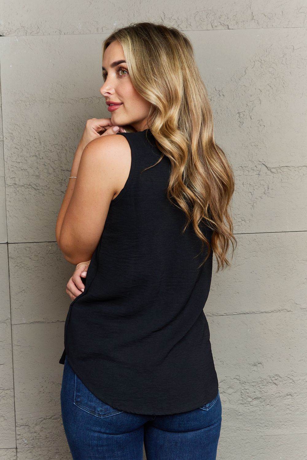 Ninexis First Glance Sleeveless Neckline Slit Top - DaTrendStore.Com