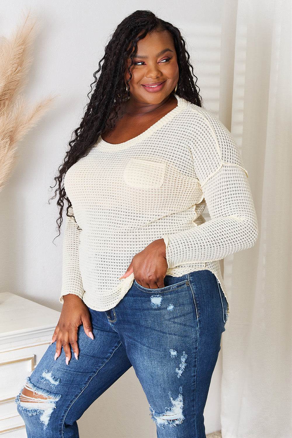 Culture Code Full Size Scoop Neck Patch Pocket Top - DaTrendStore.Com