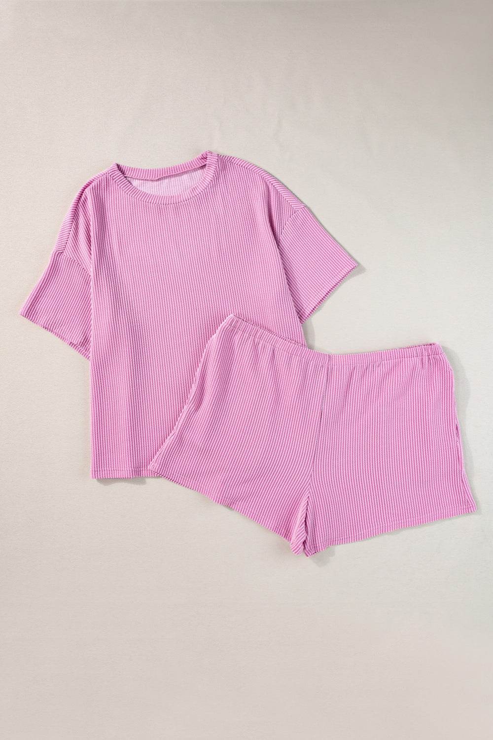 Plus Size Round Neck Short Sleeve Top and Shorts Set - DaTrendStore.Com