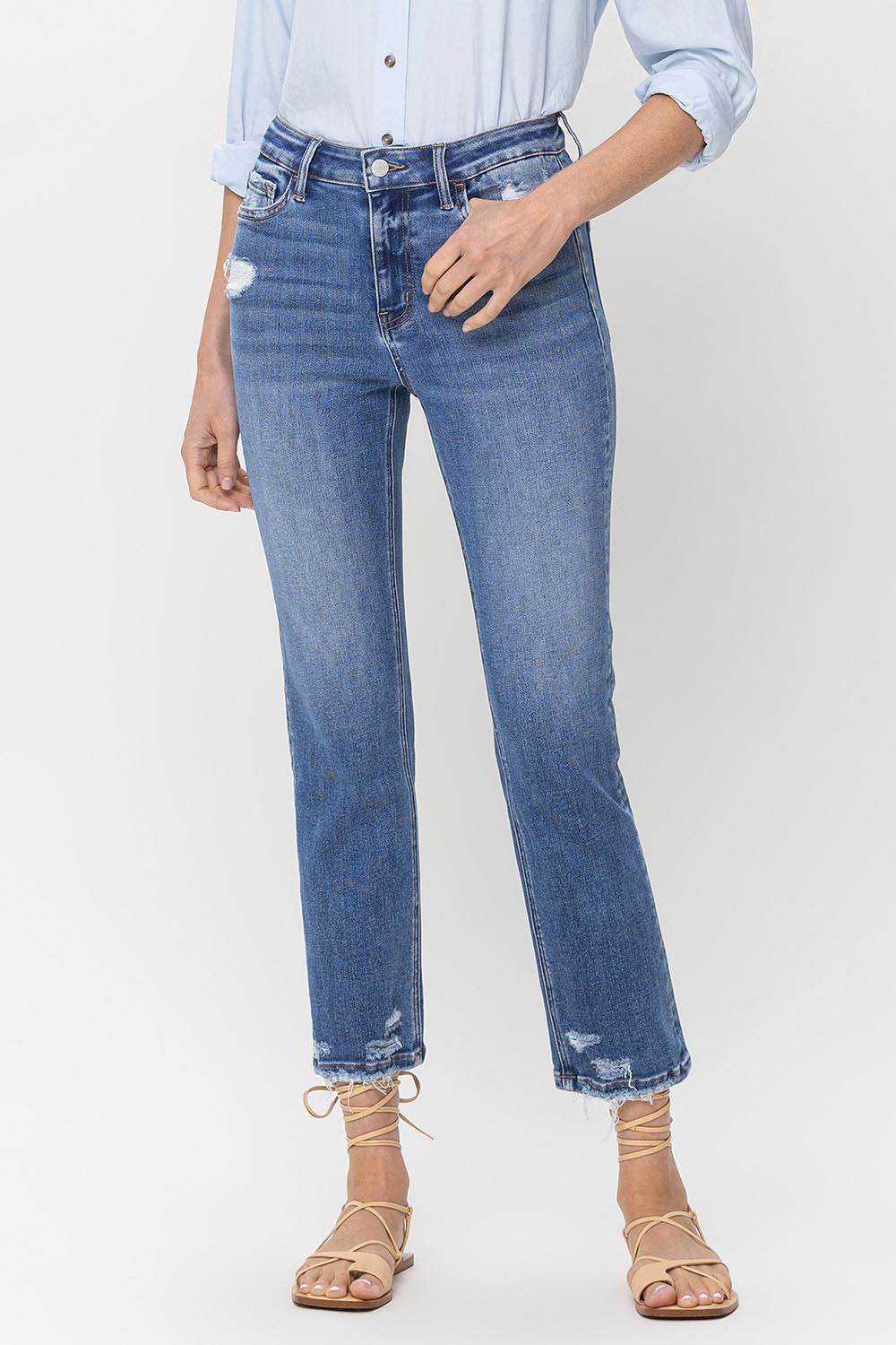 Lovervet High Rise Raw Hem Straight Jeans - DaTrendStore.Com
